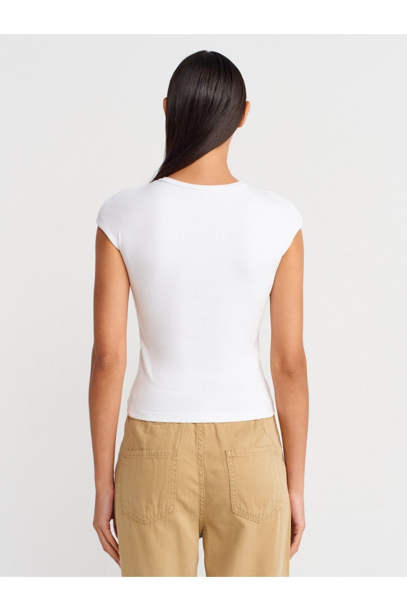 Düğmeli Kaşkorse Crop BluzKADIN BLUZ