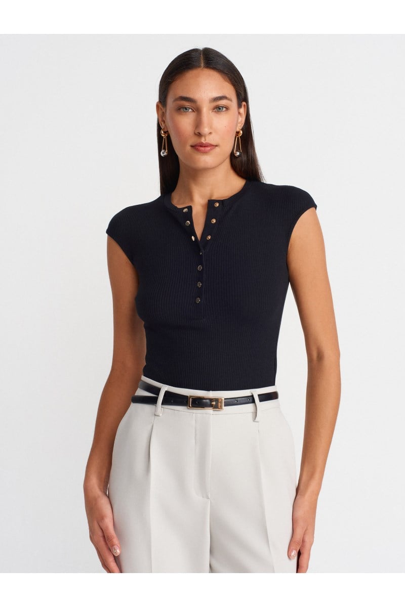Düğmeli Kaşkorse Crop BluzKADIN BLUZ