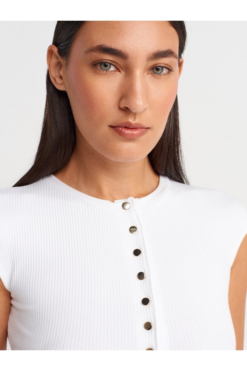 Düğmeli Kaşkorse Crop BluzKADIN BLUZ