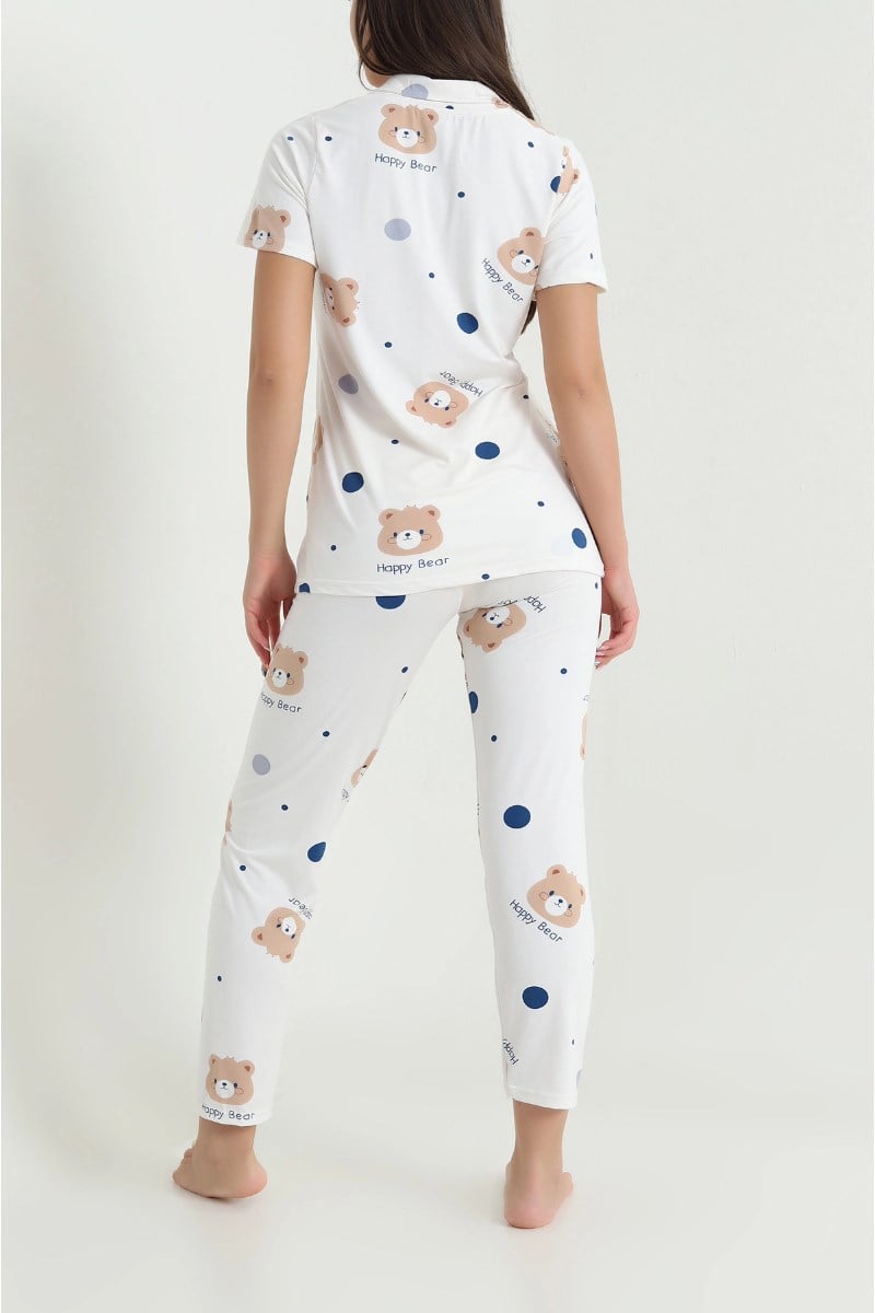 Happy Ayıcık Desenli Milan Kumaş Pijama TakımıKADIN PİJAMA TAKIMI