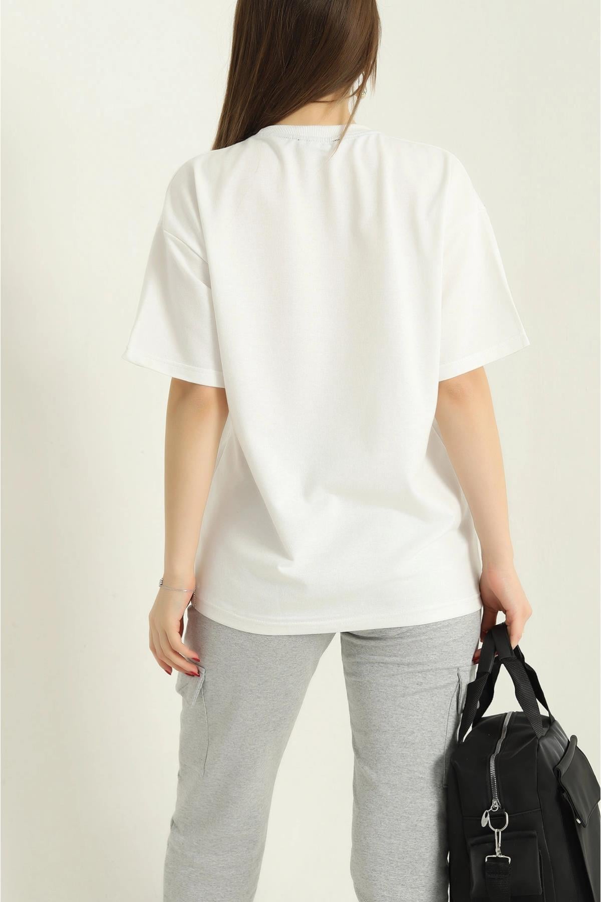 İki İplik Bisiklet Yaka Oversize TshirtKADIN T-SHİRT