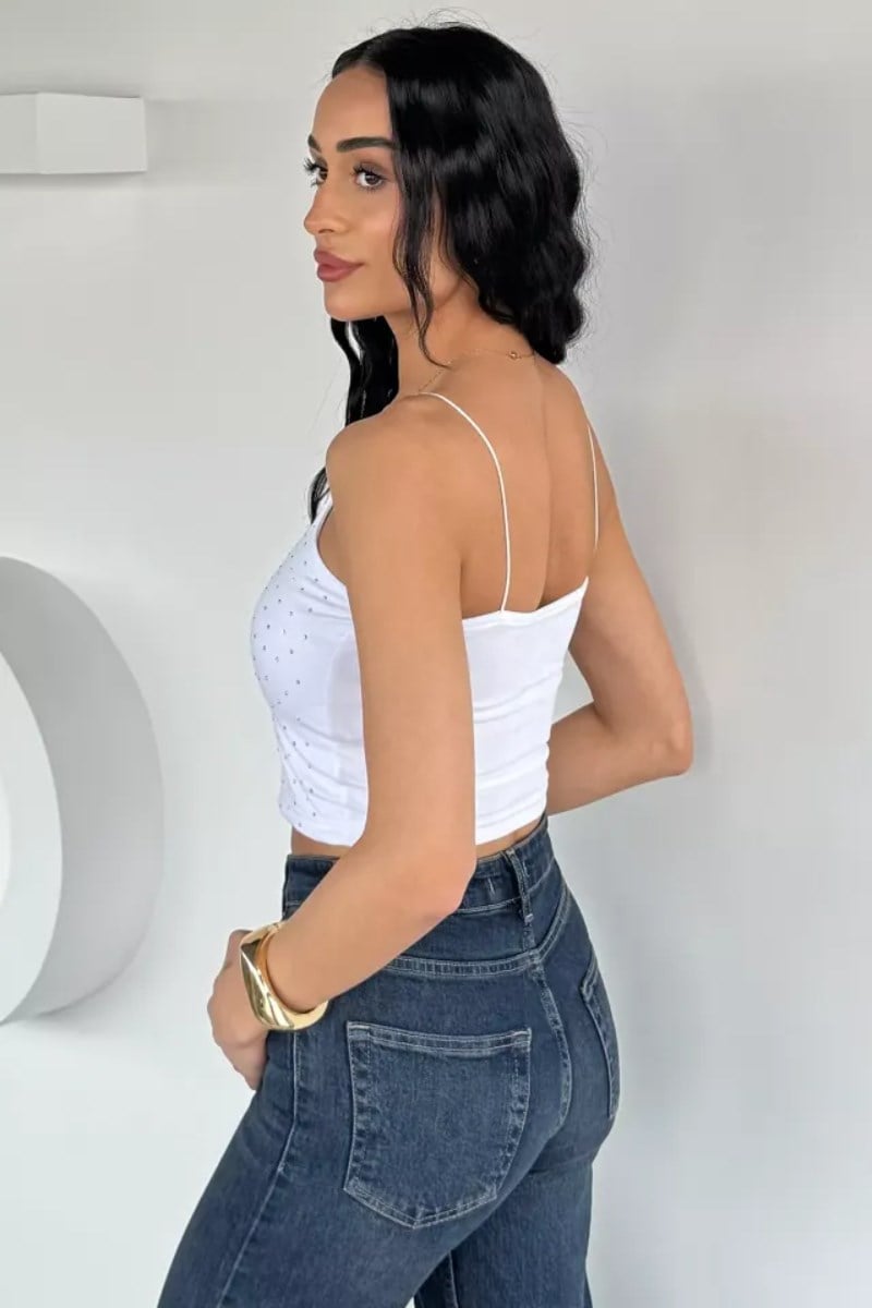 İp Askılı Taşlı Crop AtletKADIN ATLET