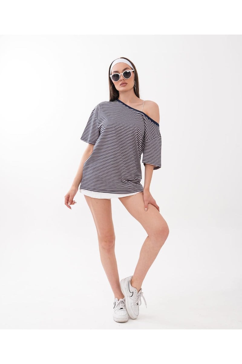 Kayık Yaka Çizgili TshirtKADIN T-SHİRT