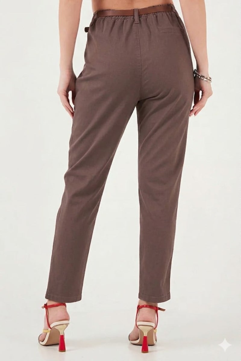 Kemerli Dar Paça Gabardin PantolonKADIN PANTOLON