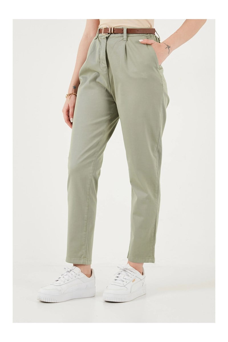 Kemerli Dar Paça Gabardin PantolonKADIN PANTOLON