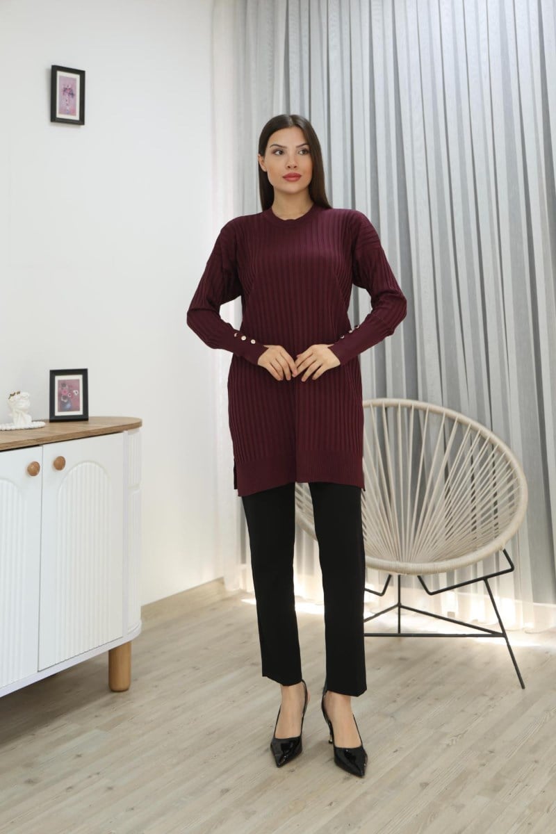 Kolları Düğmeli Fitilli TunikKADIN TUNİK