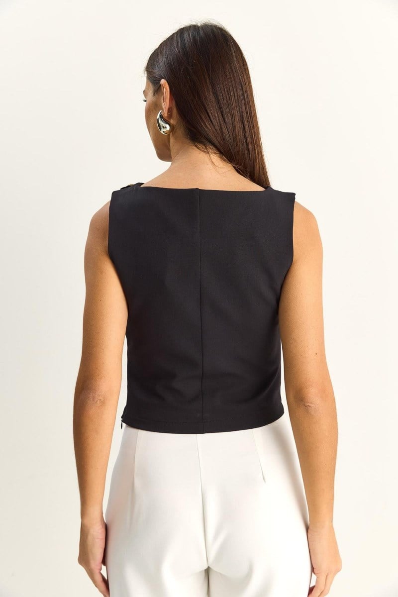 Metal Aksesuarlı Drape Detaylı Gizli Fermuarlı BluzKADIN BLUZ
