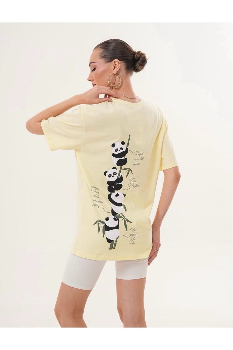 Önü ve Arkası Panda Baskılı Oversize TshirtKADIN T-SHİRT
