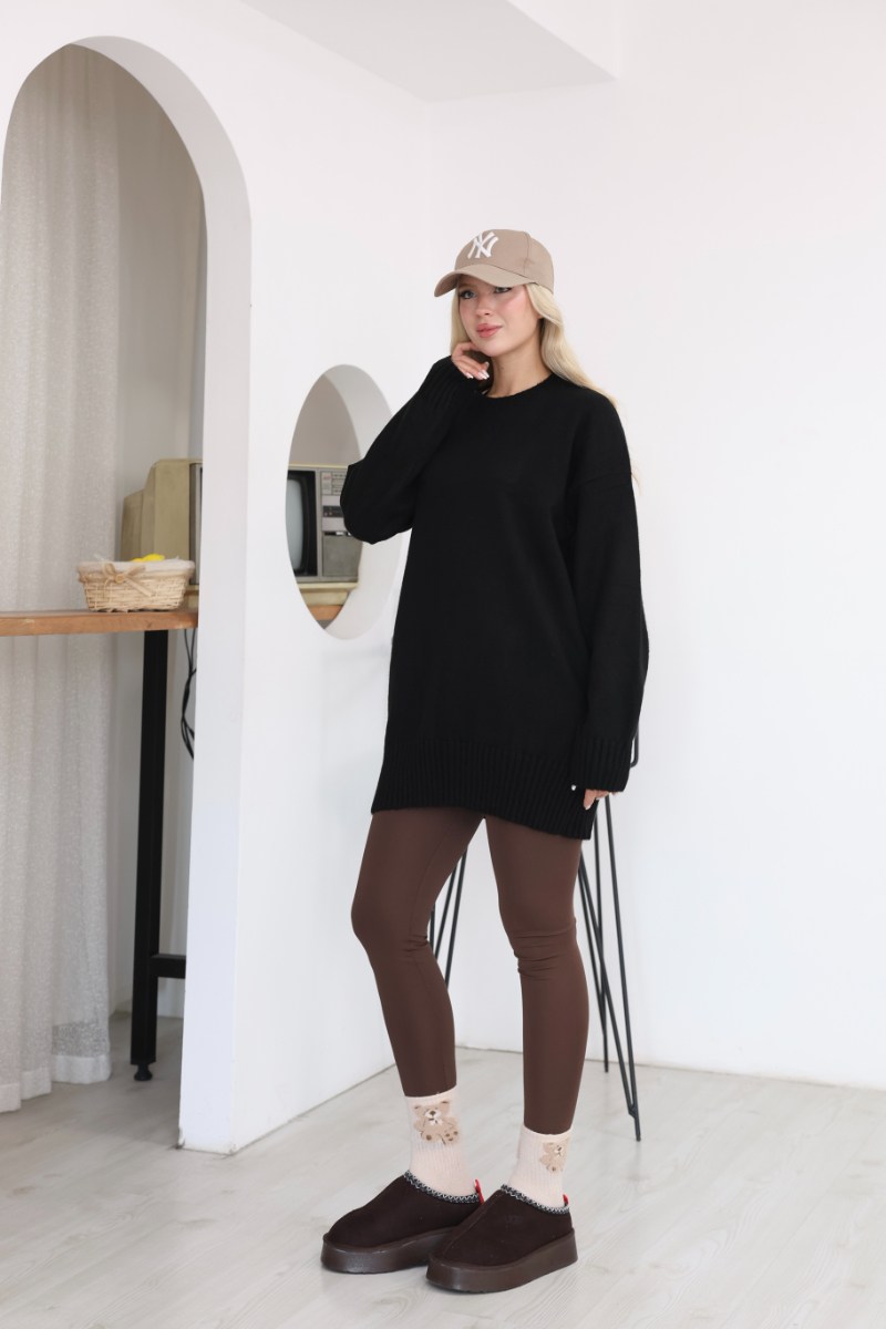 Oversize Ribanalı Triko TunikKADIN TUNİK
