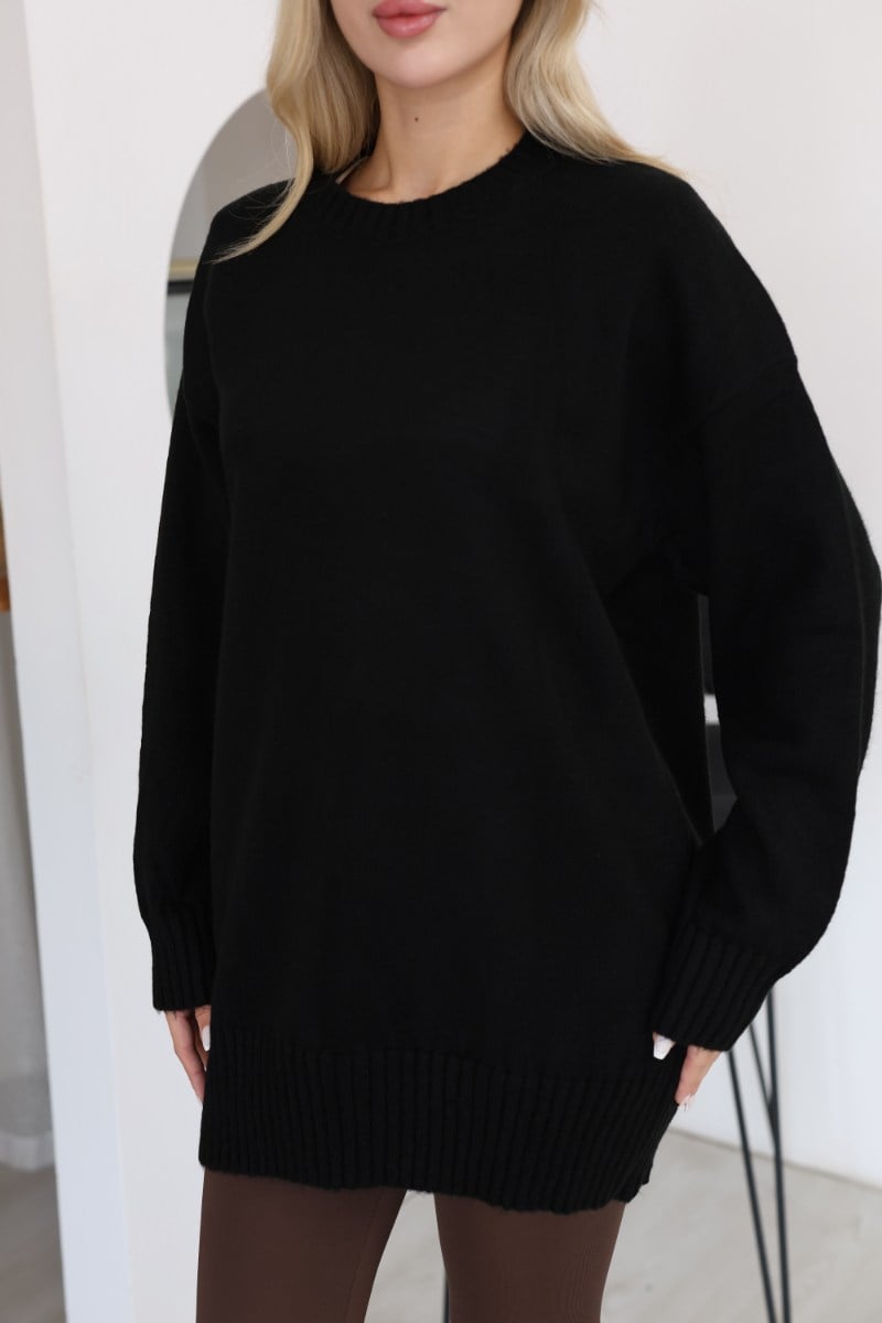 Oversize Ribanalı Triko TunikKADIN TUNİK