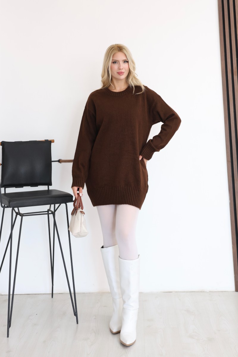 Oversize Ribanalı Triko TunikKADIN TUNİK