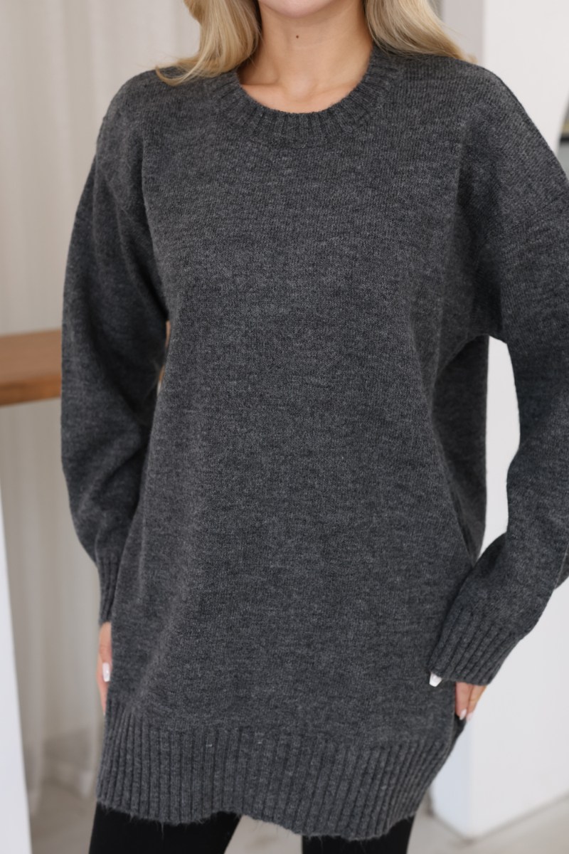 Oversize Ribanalı Triko TunikKADIN TUNİK