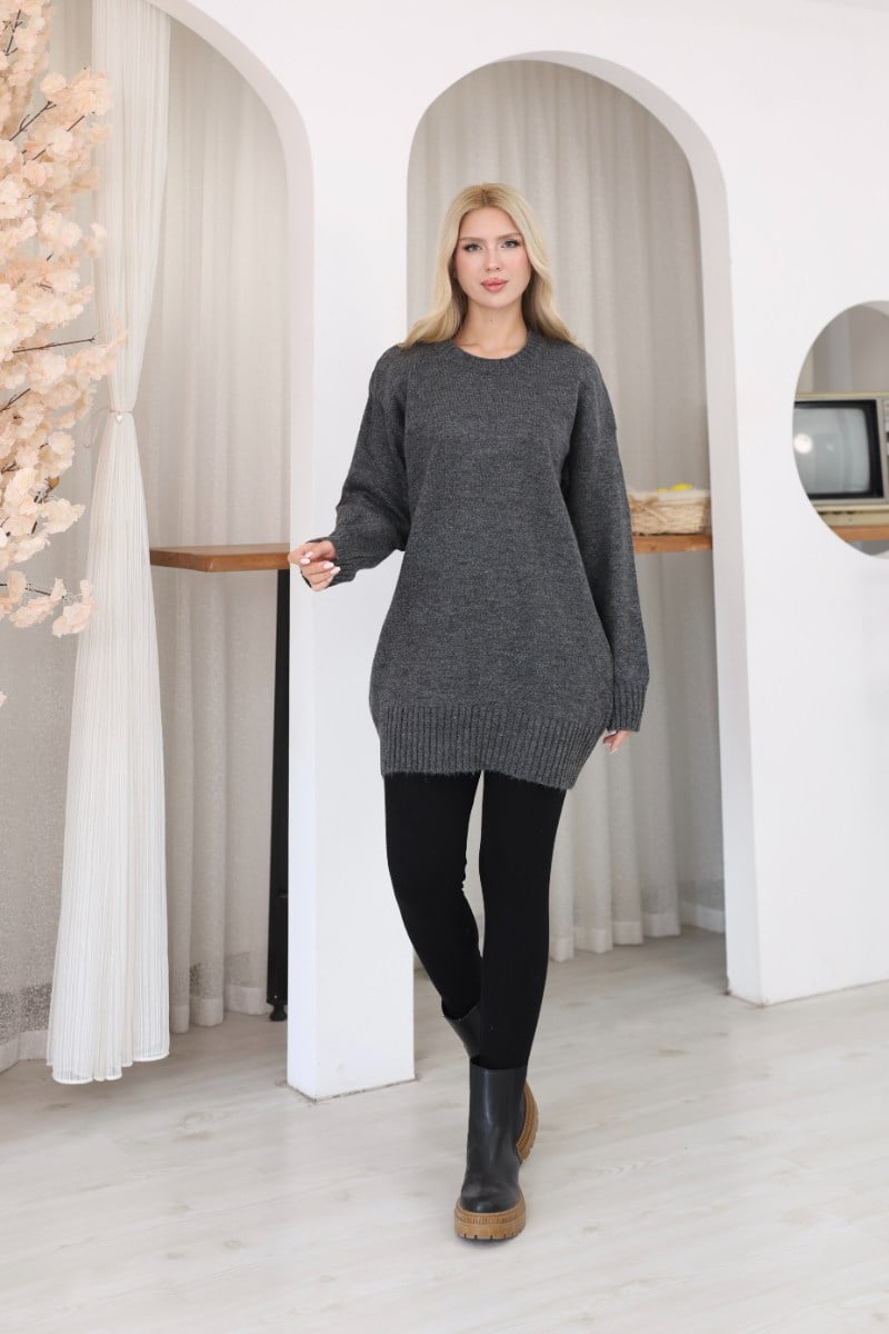 Oversize Ribanalı Triko TunikKADIN TUNİK
