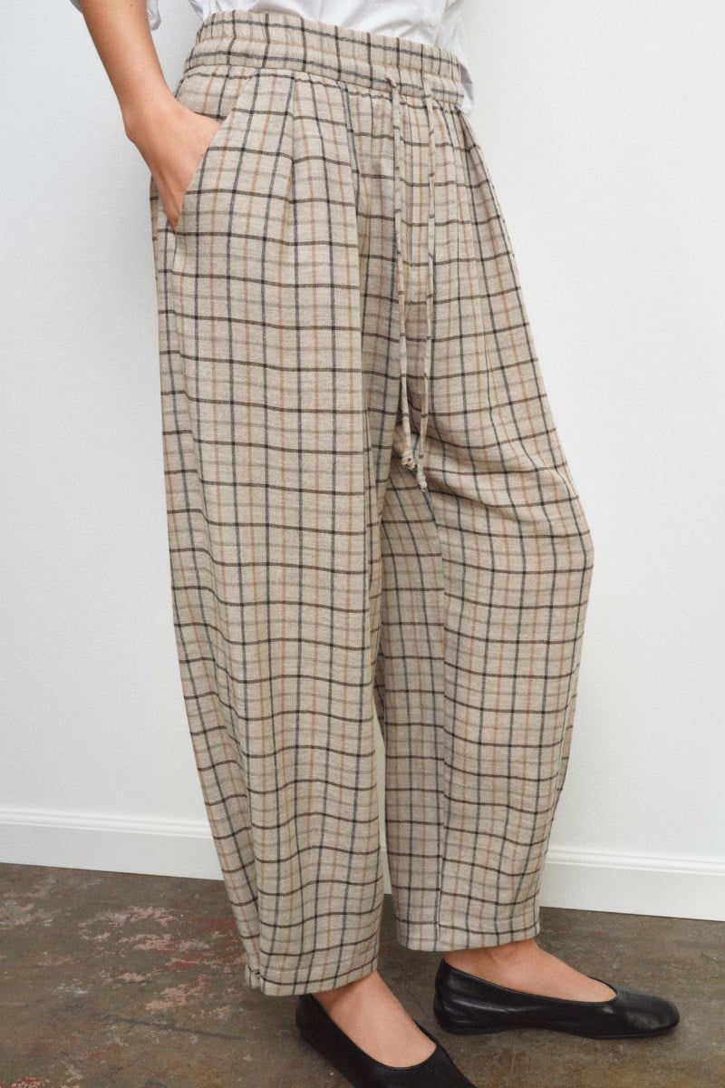 Paça Düğmeli Ekose PantolonKADIN PANTOLON