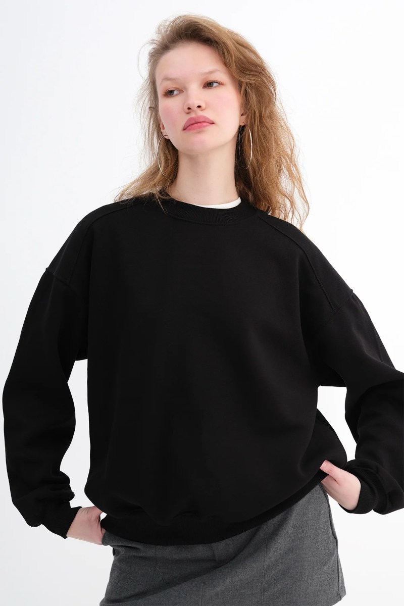 Şardonlu Bisiklet Yaka 3 İp SweatKADIN SWEATSHİRT