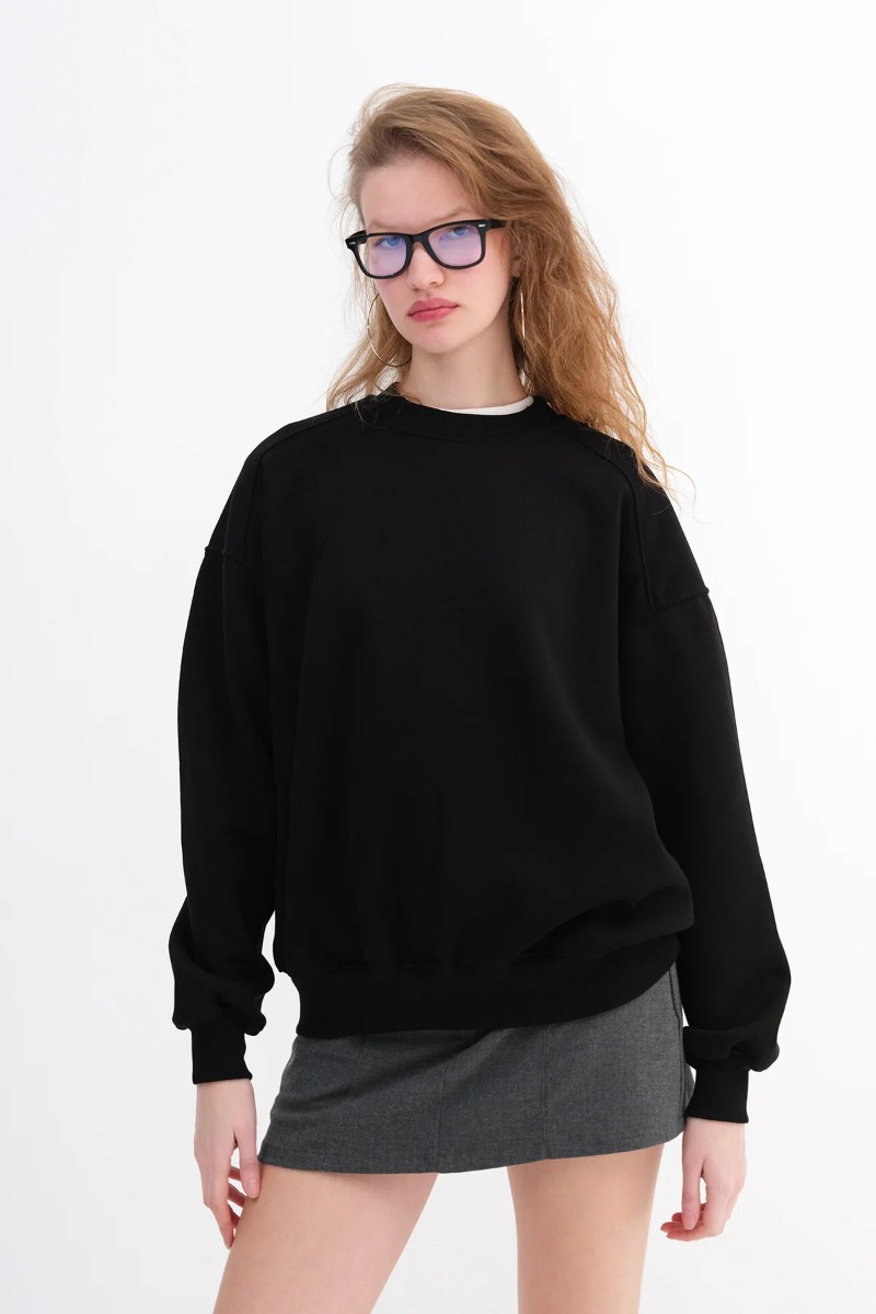 Şardonlu Bisiklet Yaka 3 İp SweatKADIN SWEATSHİRT