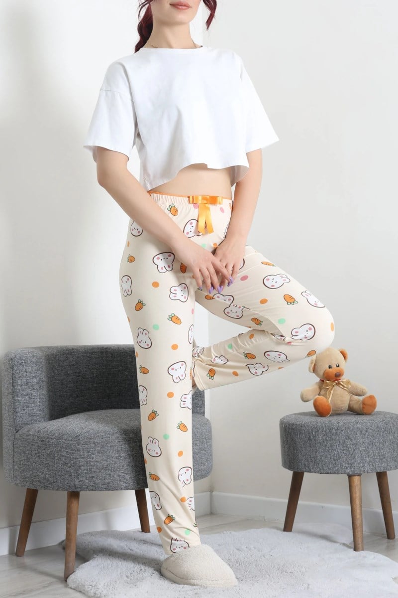 Tavşan ve Havuç Desen Pijama AltıKADIN PİJAMA ALTI