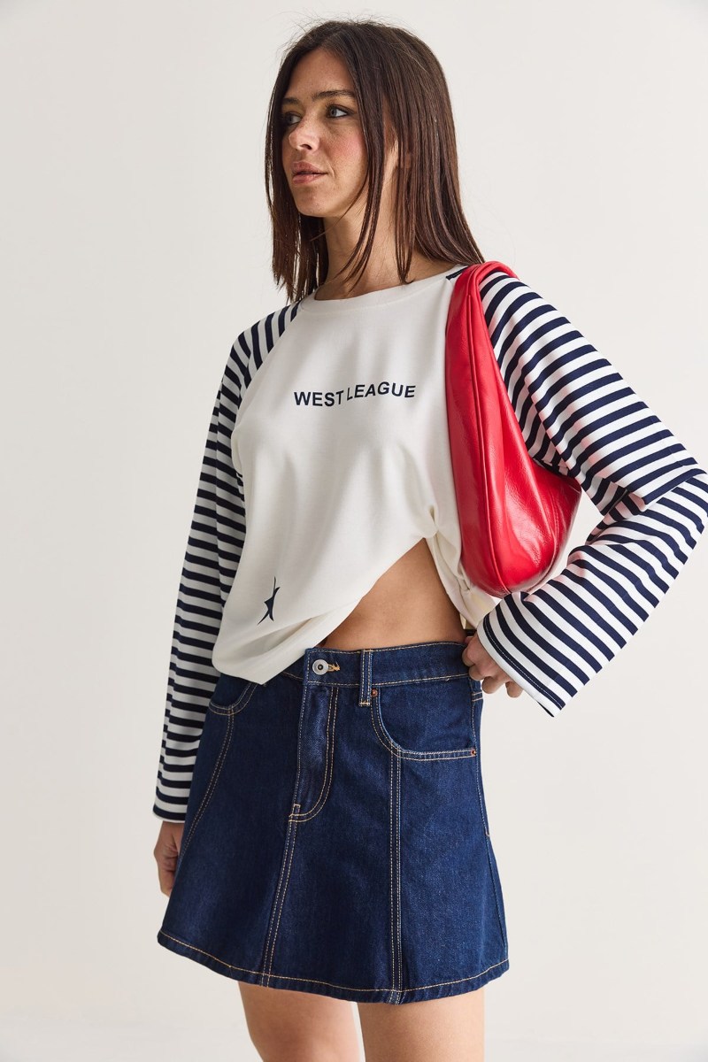 West League Baskılı Çizgili Kol SweatshirtKADIN SWEATSHİRT