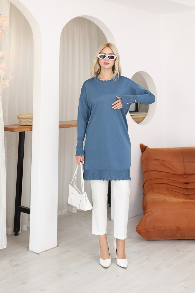 Yaka İşlemeli Kolu Düğme Detaylı TunikKADIN TUNİK
