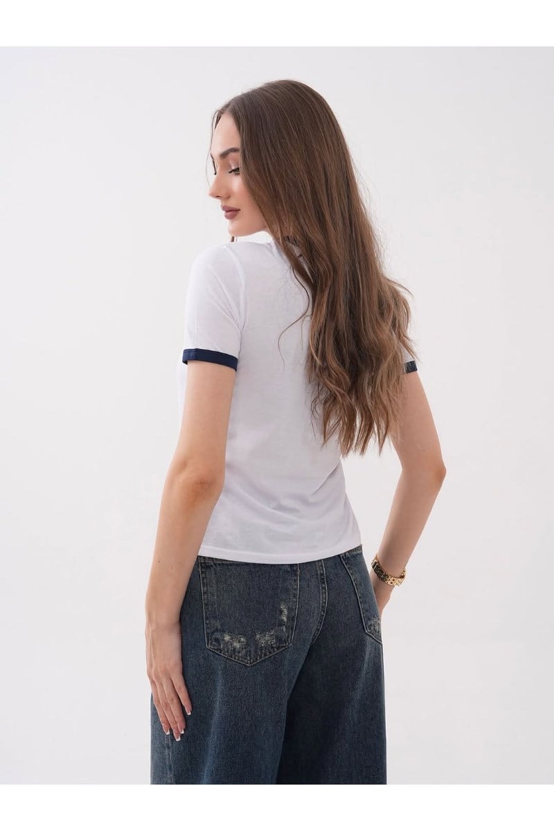 Yaka ve Kol Biyeli MINUS TWQ Baskı TshirtKADIN T-SHİRT