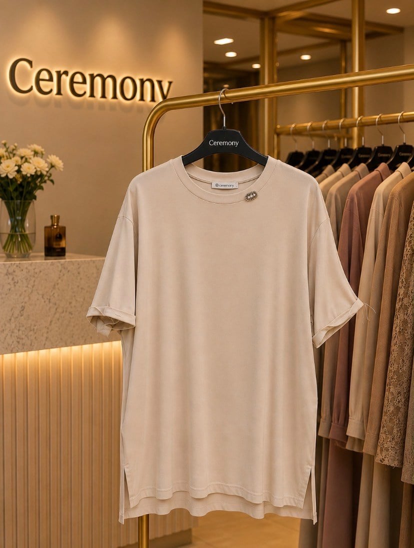 Ceremony Bambu Yakası Taşlı Kısa Kollu T-shirt