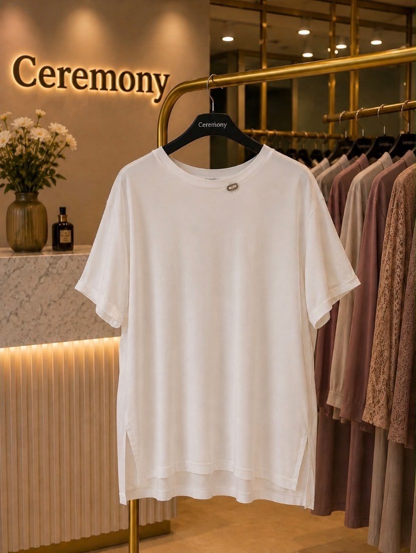 Ceremony Bambu Yakası Taşlı Kısa Kollu T-shirt