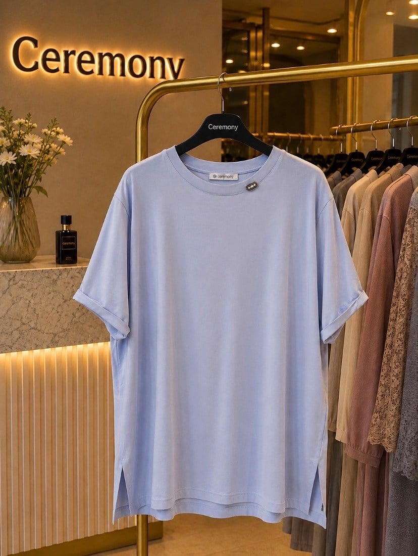 Ceremony Bambu Yakası Taşlı Kısa Kollu T-shirt