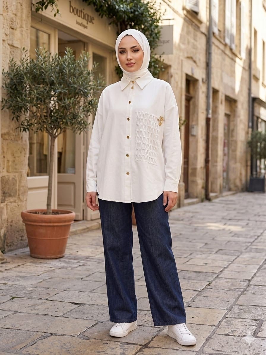 Ceremony Önden Çıt Çıtlı File Baskı Detaylı Neptun Gömlek