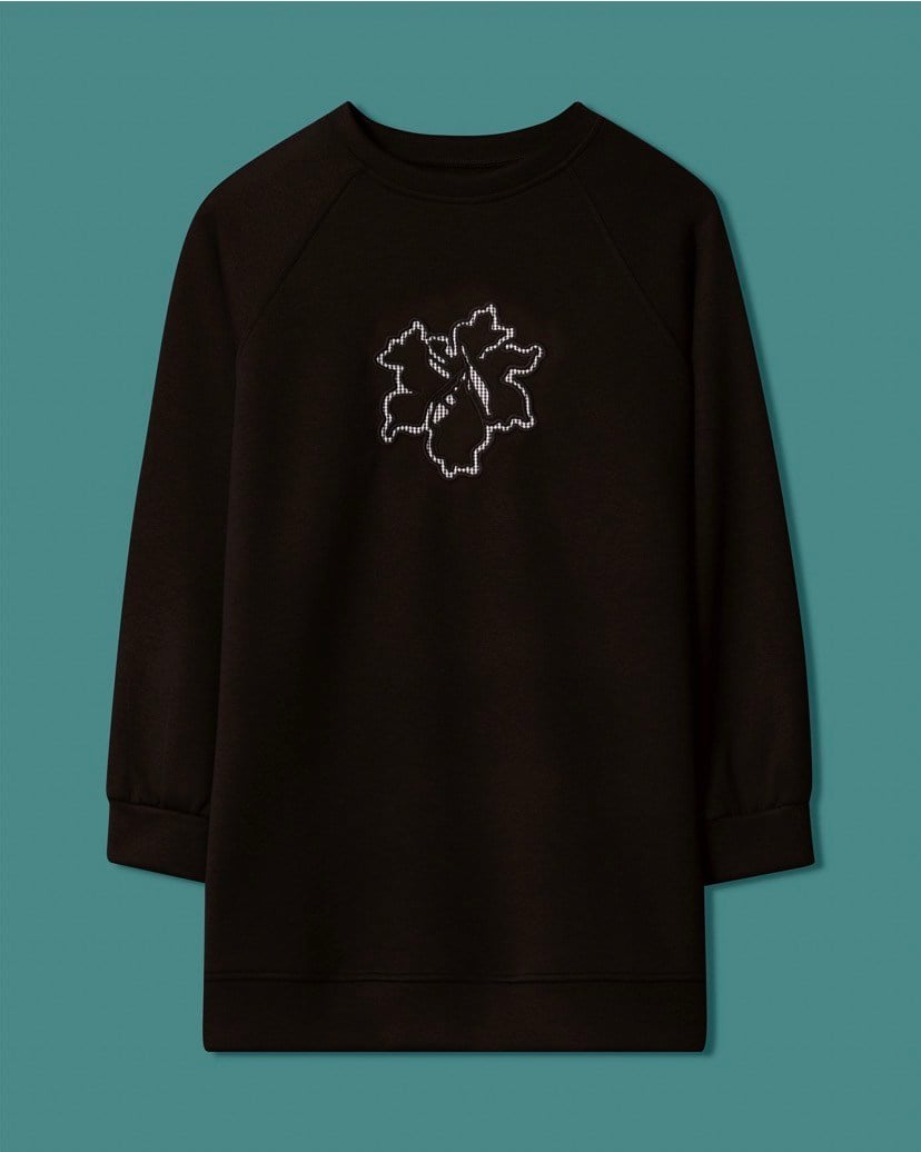 Seçil Çicek Aplikli Sweat Shirt Siyah