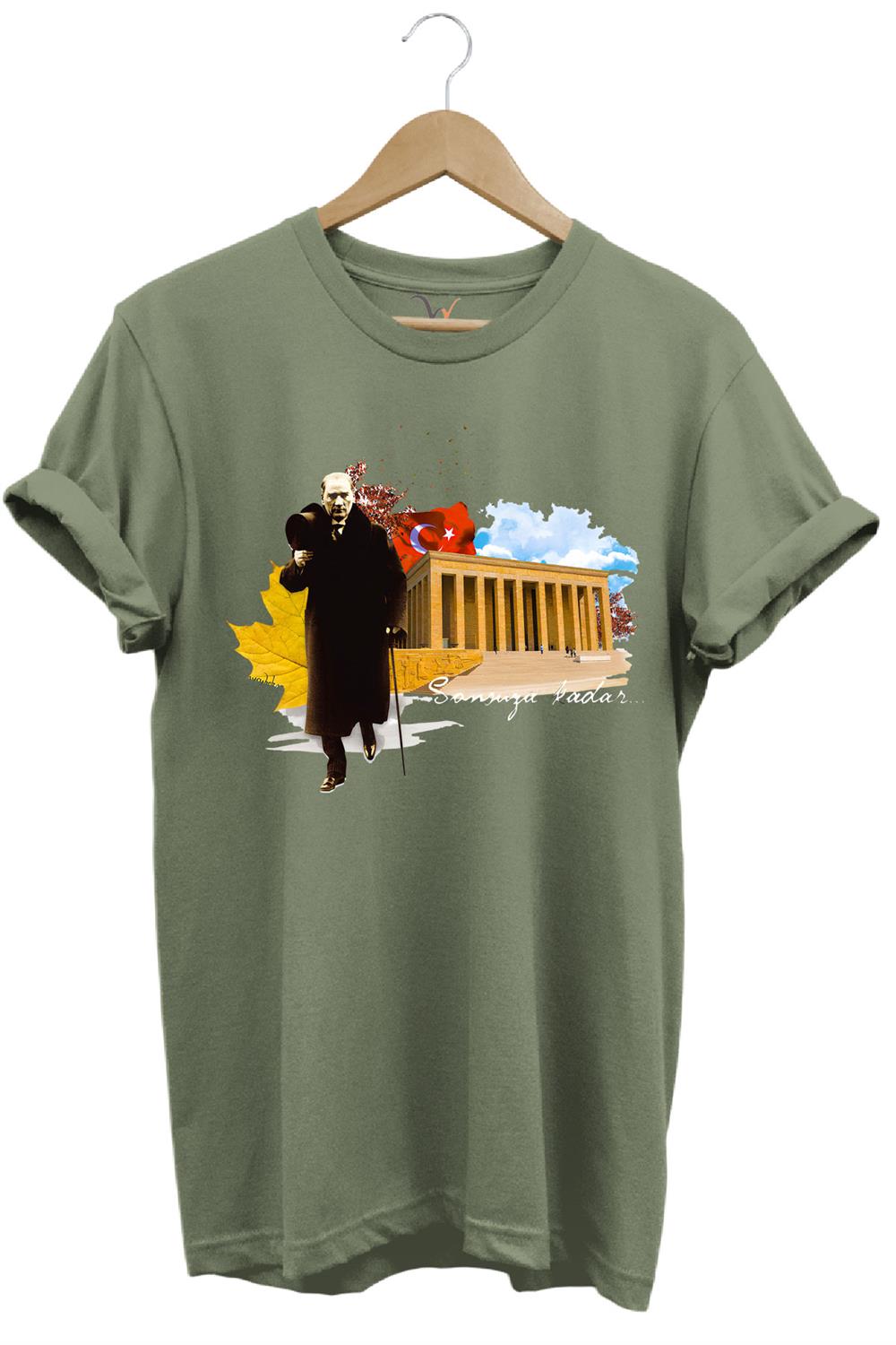 Atatürk Anıtkabir 10 Kasım 29 Ekim 23 Nisan 19 Mayıs Cumhuriyet Sonsuza Kadar Regular Fit T-Shirt - Haki