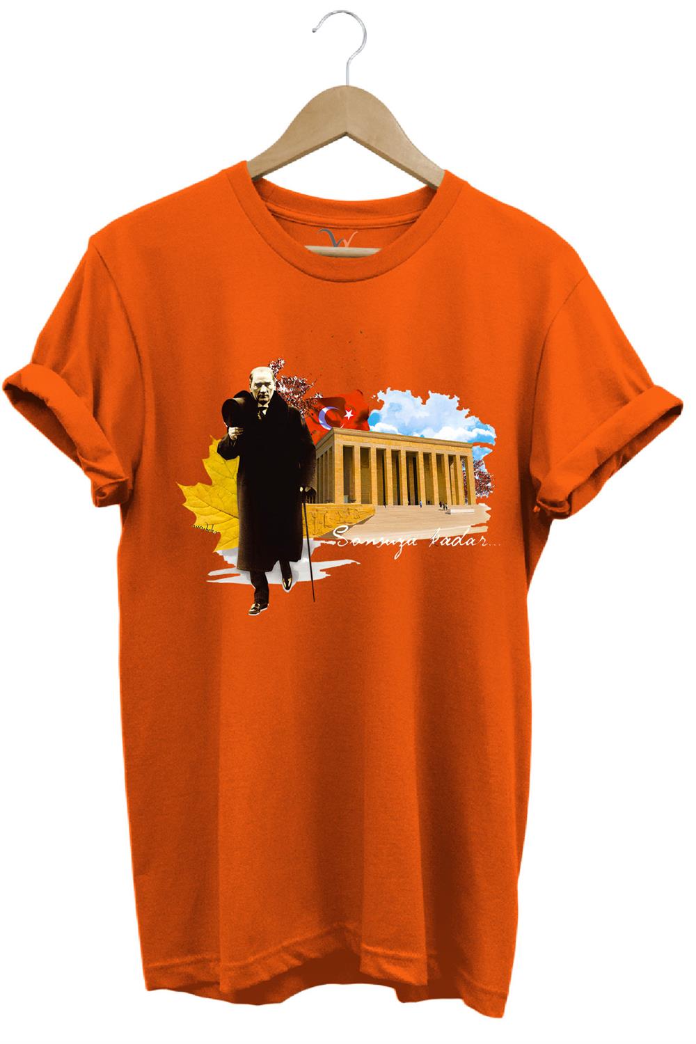 Atatürk Anıtkabir 10 Kasım 29 Ekim 23 Nisan 19 Mayıs Cumhuriyet Sonsuza Kadar Regular Fit T-Shirt - Turuncu