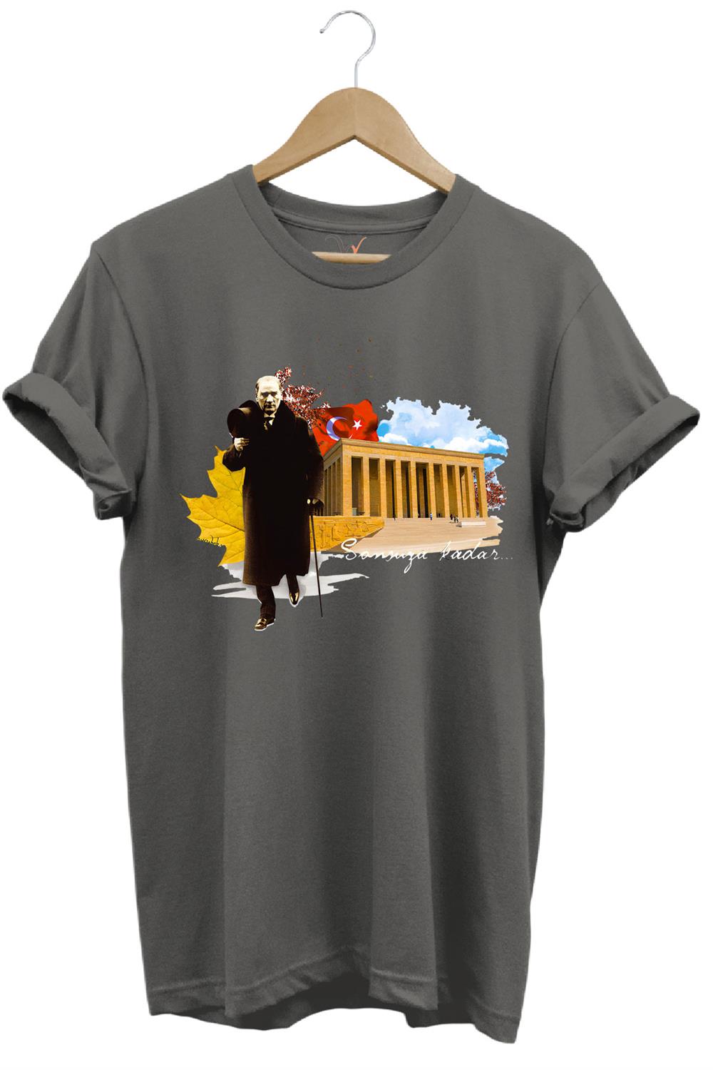 Atatürk Anıtkabir 10 Kasım 29 Ekim 23 Nisan 19 Mayıs Cumhuriyet Sonsuza Kadar Regular Fit T-Shirt - Antrasit