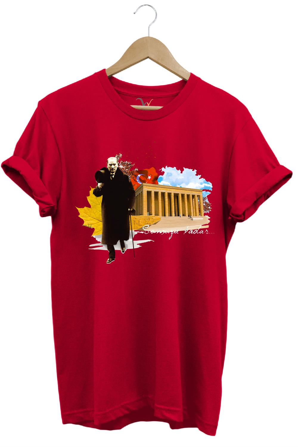 Atatürk Anıtkabir 10 Kasım 29 Ekim 23 Nisan 19 Mayıs Cumhuriyet Sonsuza Kadar Regular Fit T-Shirt - Kırmızı