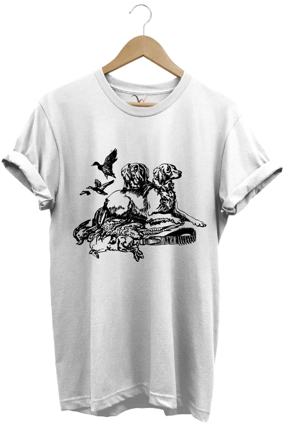 Avcılık Hunter Av Köpekleri Tavşan Ve Keklik Kuşu Baskılı Regular Fit %100 Pamuk T-Shirt - Beyaz