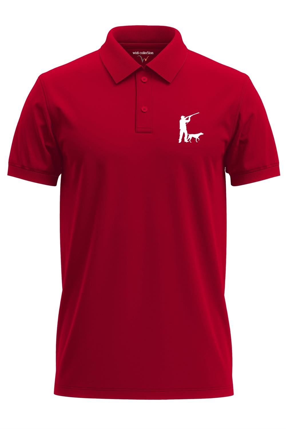 Avcılık Hunter Avcı Ve Av Köpeği Tasarım Baskılı %100 Pamuk Regular Fit Polo T-Shirt - Kırmızı