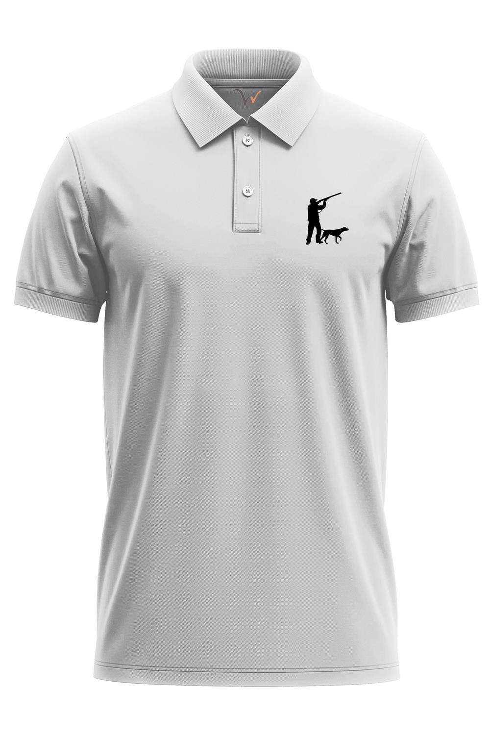 Avcılık Hunter Avcı Ve Av Köpeği Tasarım Baskılı %100 Pamuk Regular Fit Polo T-Shirt - Beyaz