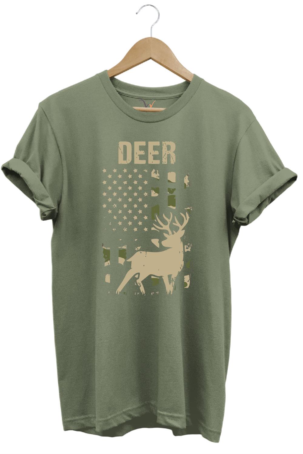 Avcılık Hunter Geyik Avcılığı Deer Hunt Baskılı Kamuflaj Desenli Regular Fit T-Shirt - Haki