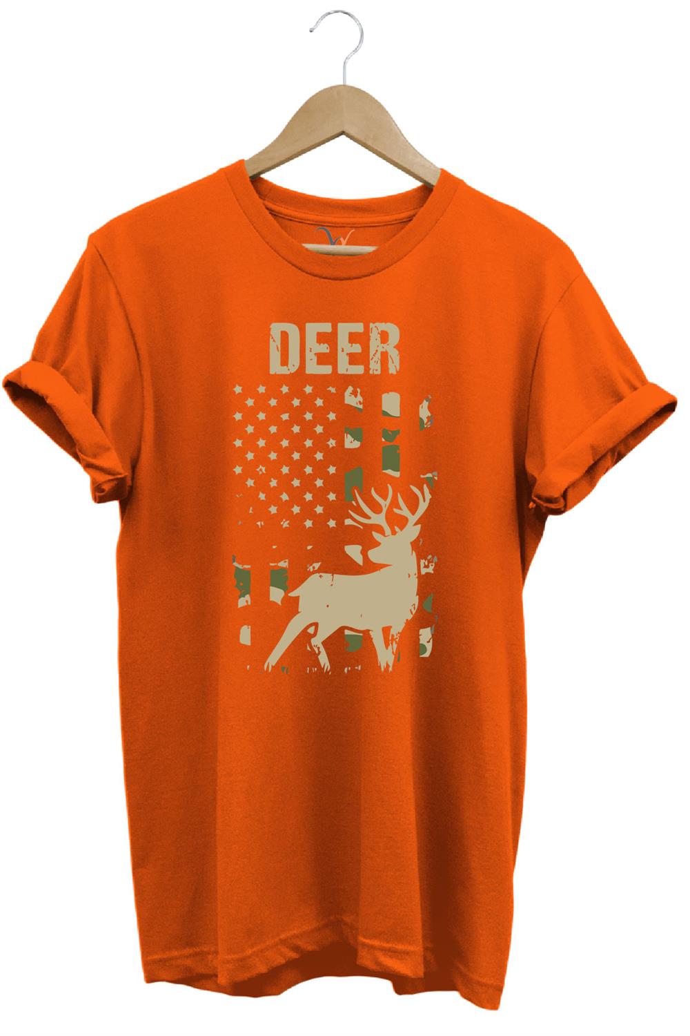 Avcılık Hunter Geyik Avcılığı Deer Hunt Baskılı Kamuflaj Desenli Regular Fit T-Shirt - Turuncu
