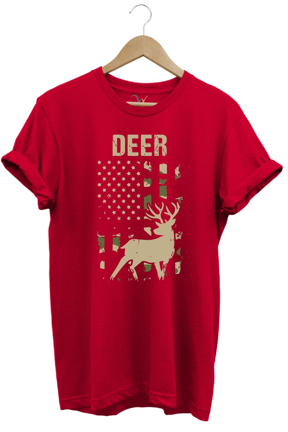 Avcılık Hunter Geyik Avcılığı Deer Hunt Baskılı Kamuflaj Desenli Regular Fit T-Shirt - Kırmızı