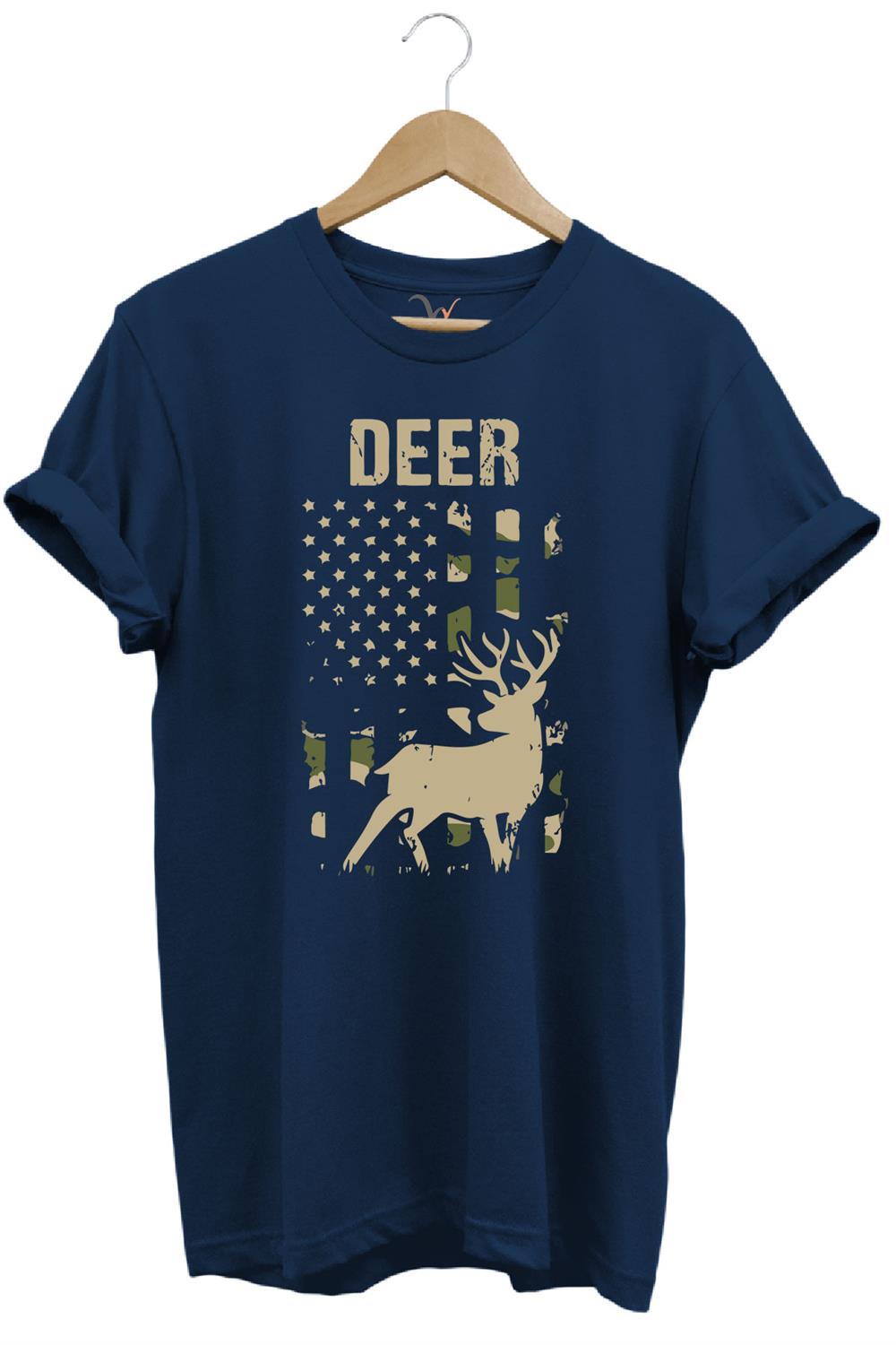 Avcılık Hunter Geyik Avcılığı Deer Hunt Baskılı Kamuflaj Desenli Regular Fit T-Shirt - Lacivert