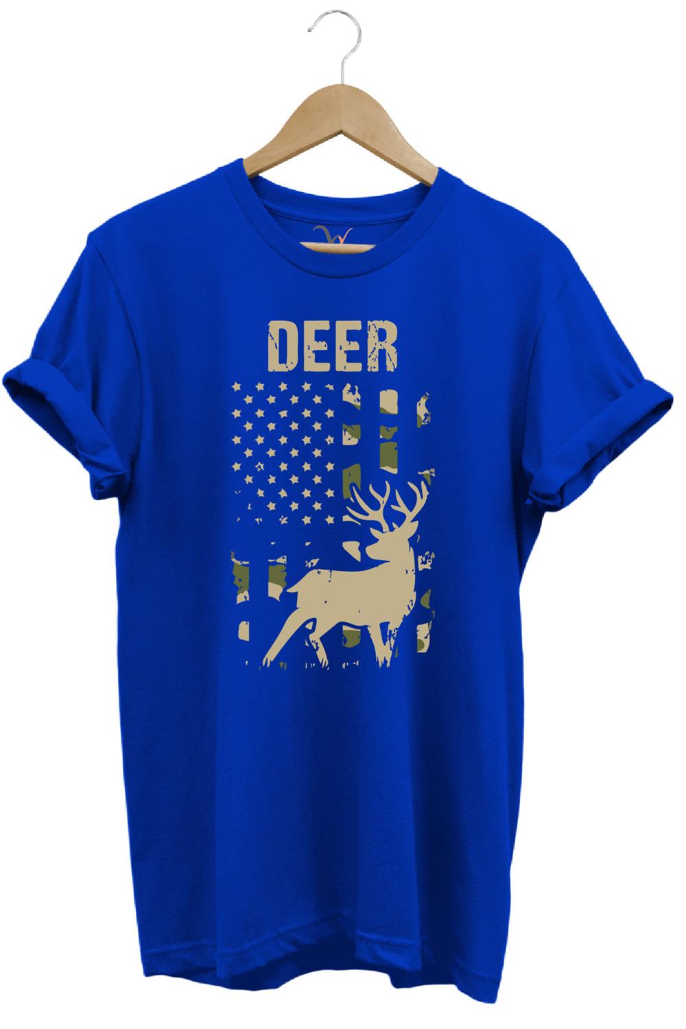 Avcılık Hunter Geyik Avcılığı Deer Hunt Baskılı Kamuflaj Desenli Regular Fit T-Shirt - Mavi