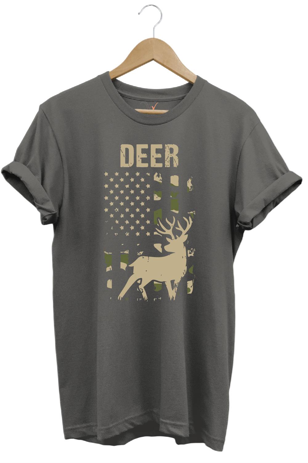 Avcılık Hunter Geyik Avcılığı Deer Hunt Baskılı Kamuflaj Desenli Regular Fit T-Shirt - Antrasit