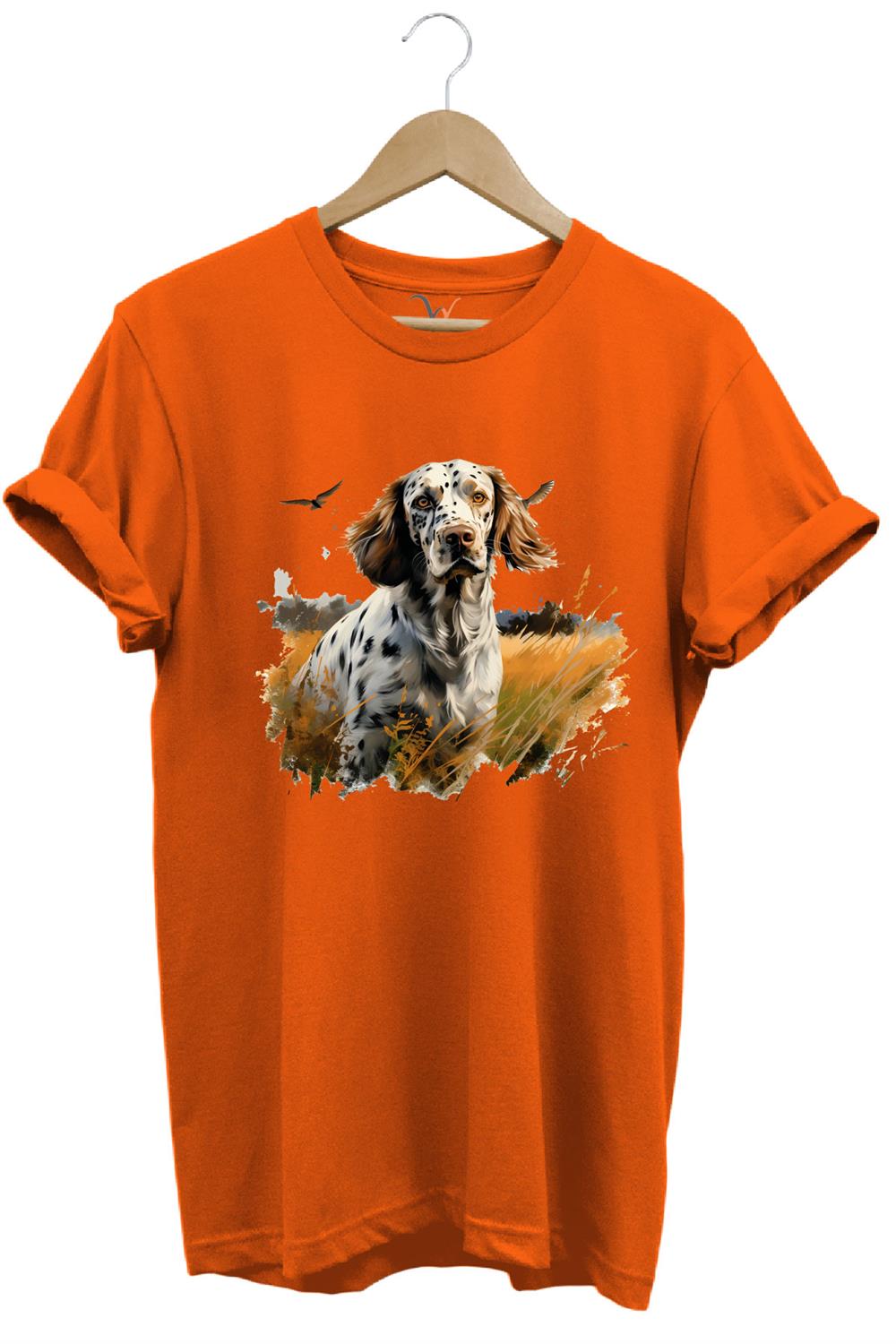 Avcılık Hunting English Setter Vahşi Yaşam Avcı Köpeği %100 Pamuk Unisex Regular Fit T-Shirt - Turuncu