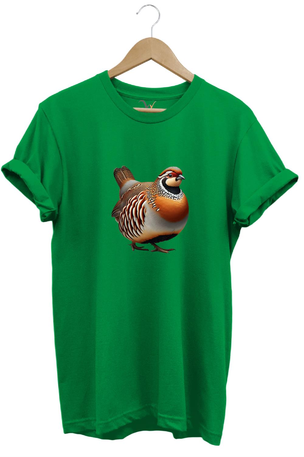 Avcılık Hunting Kınalı Keklik Baskılı Vahşi Yaşam %100 Pamuk Unisex Regular Fit T-Shirt - Yeşil