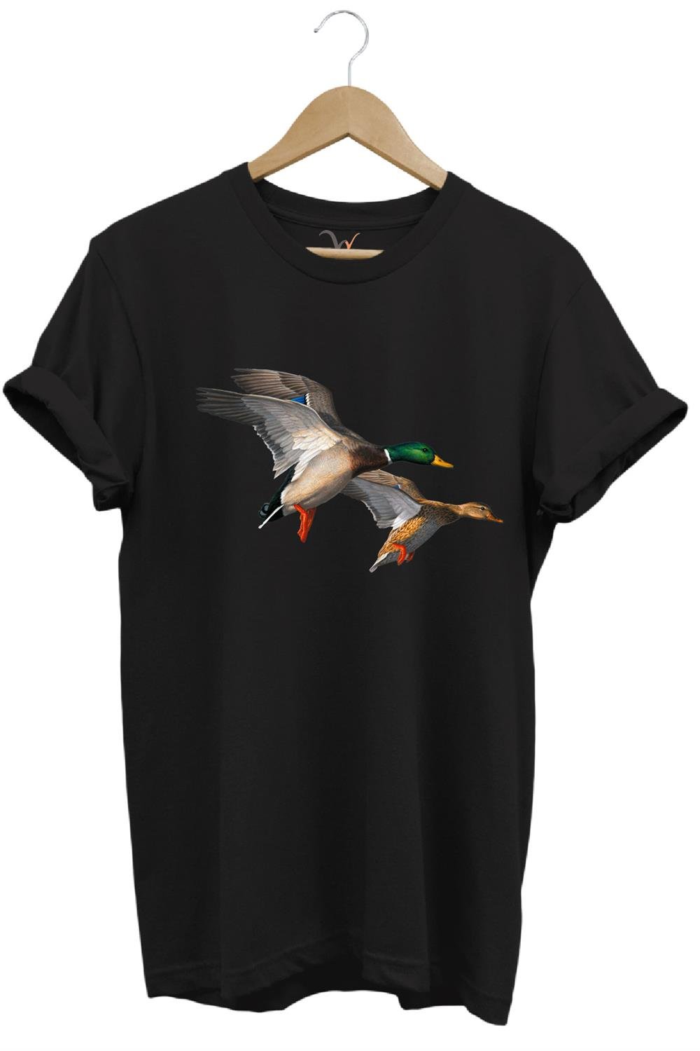 Avcılık Hunting Ördek Avı Baskılı %100 Pamuk Regular Fit T-Shirt - Siyah
