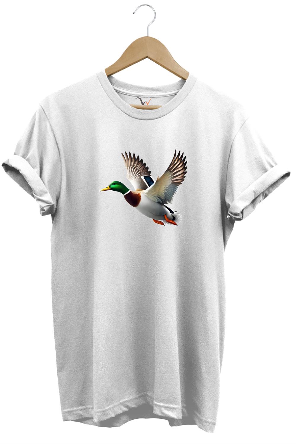 Avcılık Hunting Ördek Avı Yeşilbaş Baskılı %100 Pamuk Unisex Regular Fit T-Shirt - Beyaz