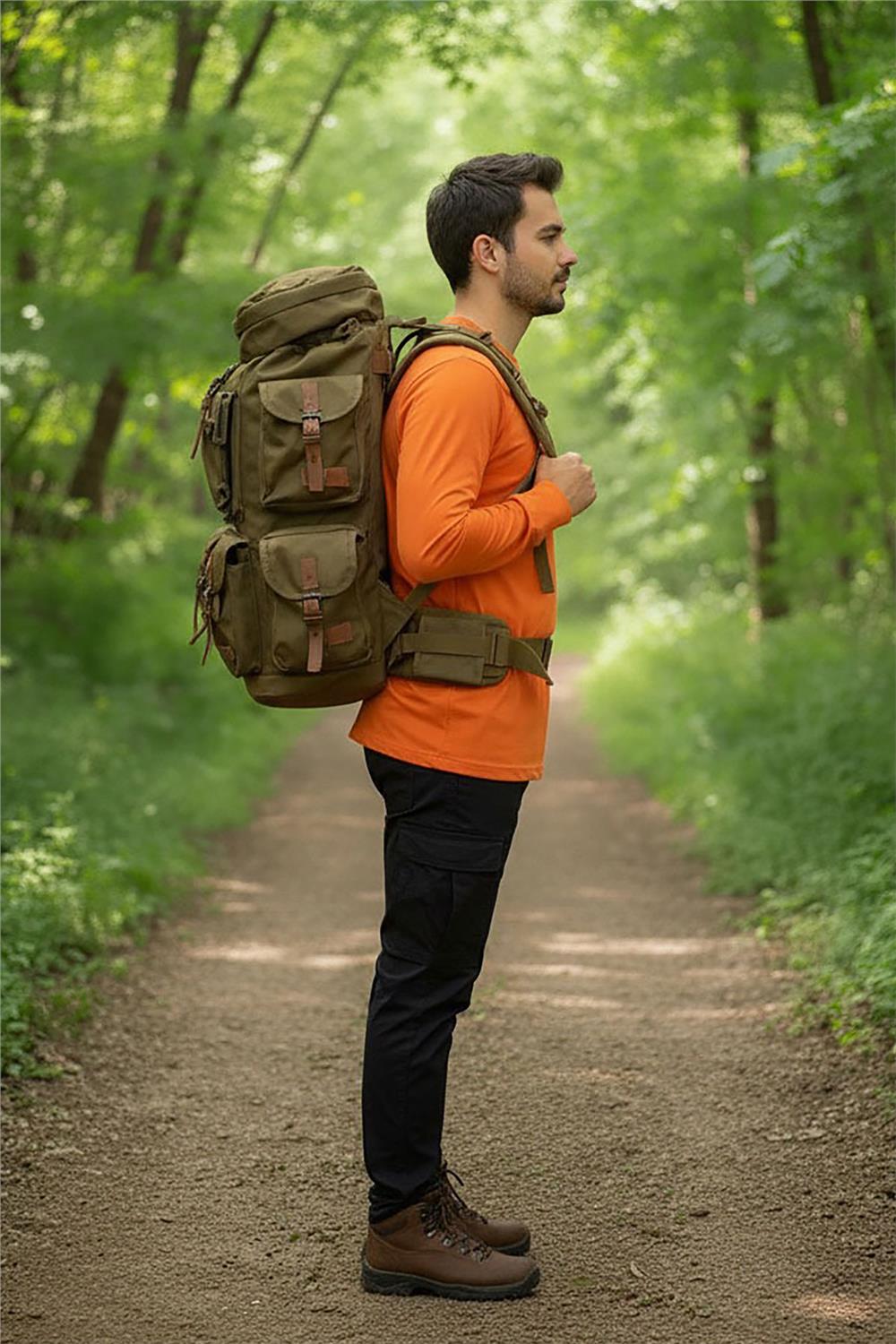 Avcılık Pointer Çulluk Setter Baskılı Regular Fit Turuncu Bisiklet Yaka Uzun Kollu T-Shirt - Turuncu