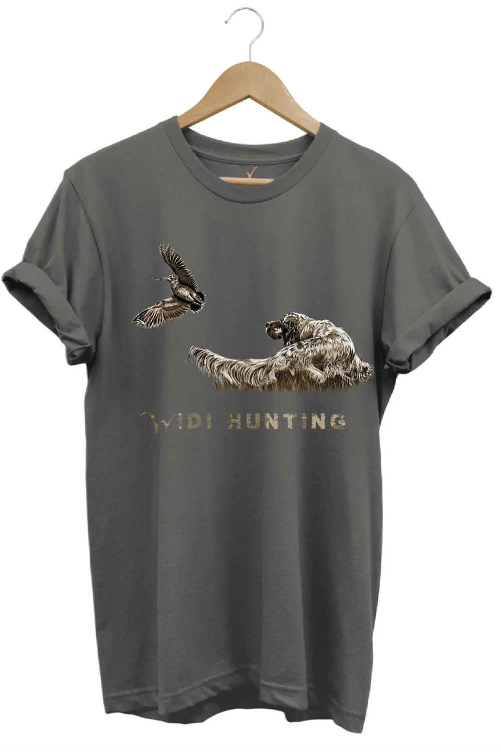Avcılık Widi Hunting Çulluk Fermalı English Setter Tasarım Baskılı %100 Pamuk Regular Fit T-Shirt - Antrasit