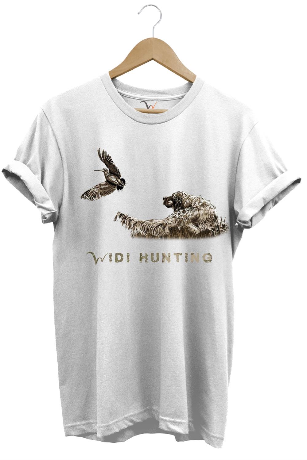 Avcılık Widi Hunting Çulluk Fermalı English Setter Tasarım Baskılı %100 Pamuk Regular Fit T-Shirt - Beyaz