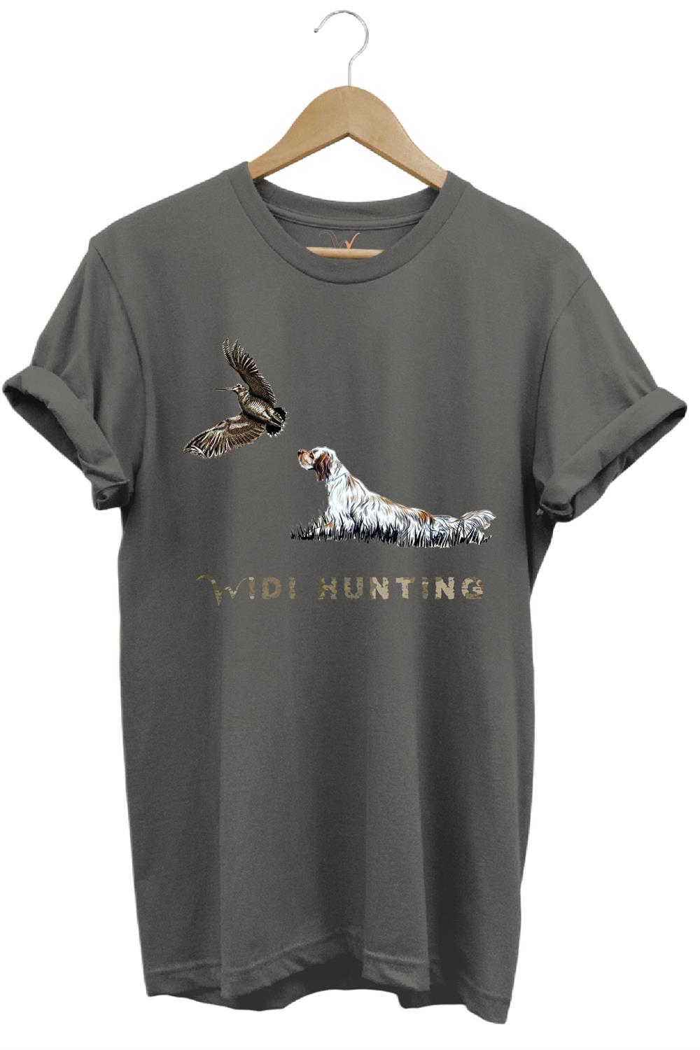 Avcılık Widi Hunting Fermalı English Setter Çulluk Baskılı %100 Pamuk Regular Fit T-Shirt - Antrasit